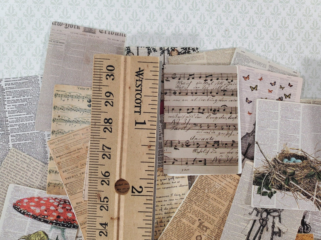 100 Mini Book Pages & Sheet Music Prints on Cardstock Vintage Pictures Scrapbooking Stamping - Miniature Crush