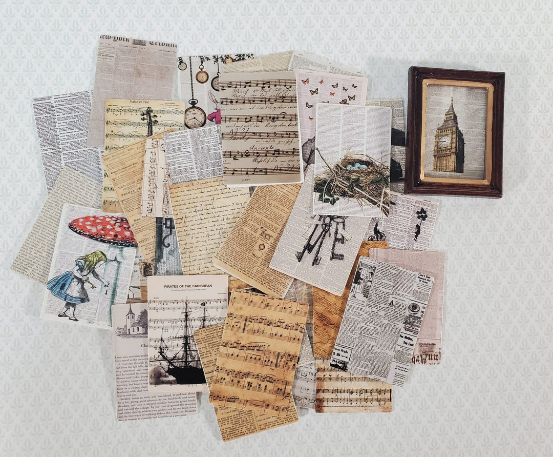 100 Mini Book Pages & Sheet Music Prints on Cardstock Vintage Pictures  Scrapbooking Stamping - Miniature Crush