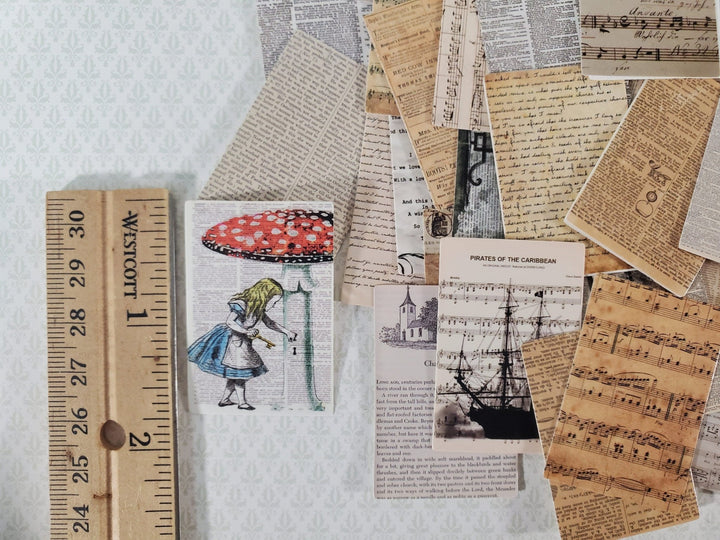 100 Mini Book Pages & Sheet Music Prints on Cardstock Vintage Pictures Scrapbooking Stamping - Miniature Crush