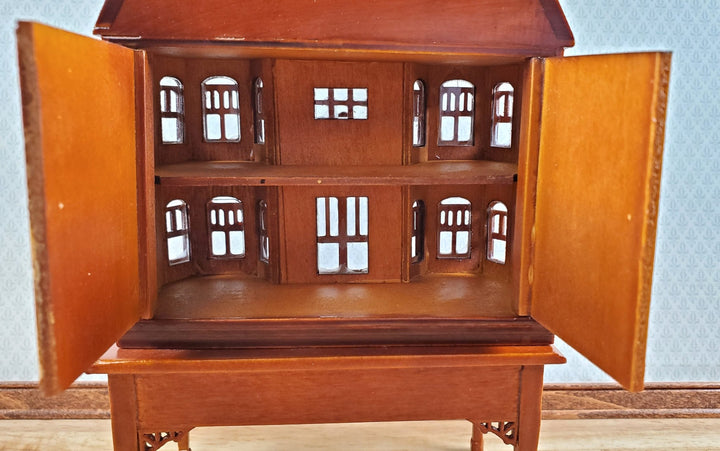 1:144 Scale Dollhouse with Table Walnut Finish Back Opening - Miniature Crush