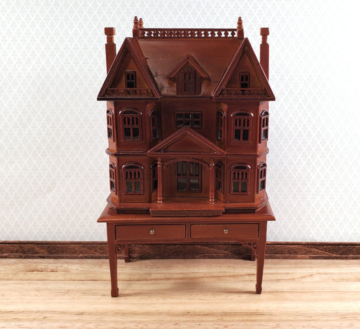 1:144 Scale Dollhouse with Table Walnut Finish Back Opening - Miniature Crush