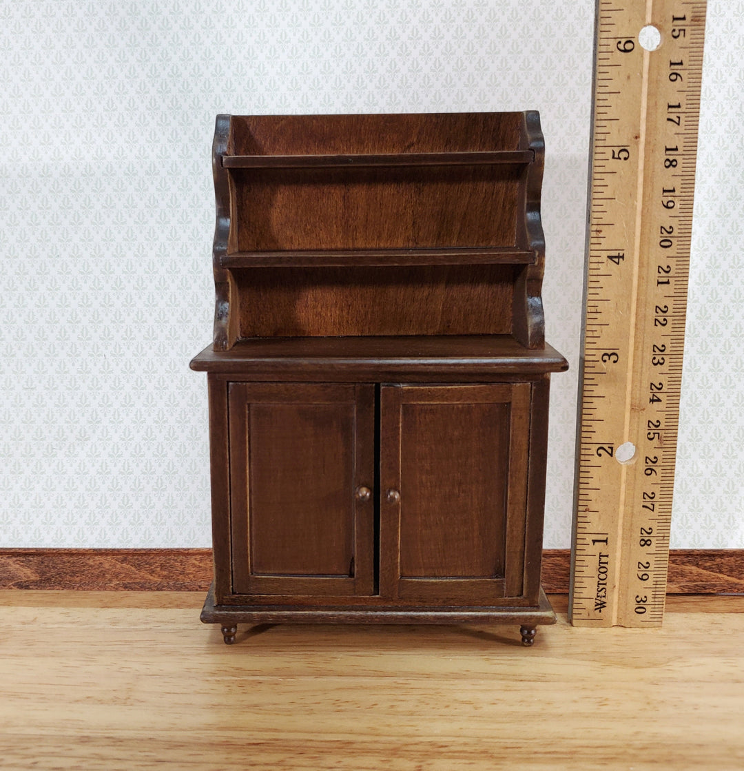 Dollhouse Tall Hutch Cabinet with Shelves Dark Walnut Finish 1:12 Scale Furniture