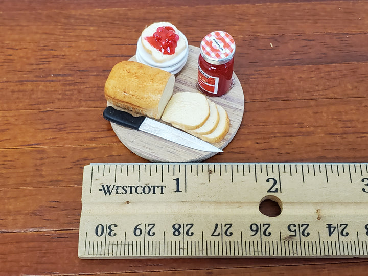 Dollhouse Sliced Bread Set with Jelly Plates on Board 1:12 Scale Miniature Food Kitchen