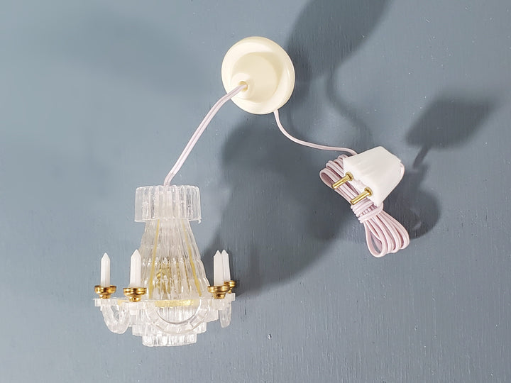 Dollhouse Small Chandelier Electric 1:12 Scale Miniature 12 Volt with Plug