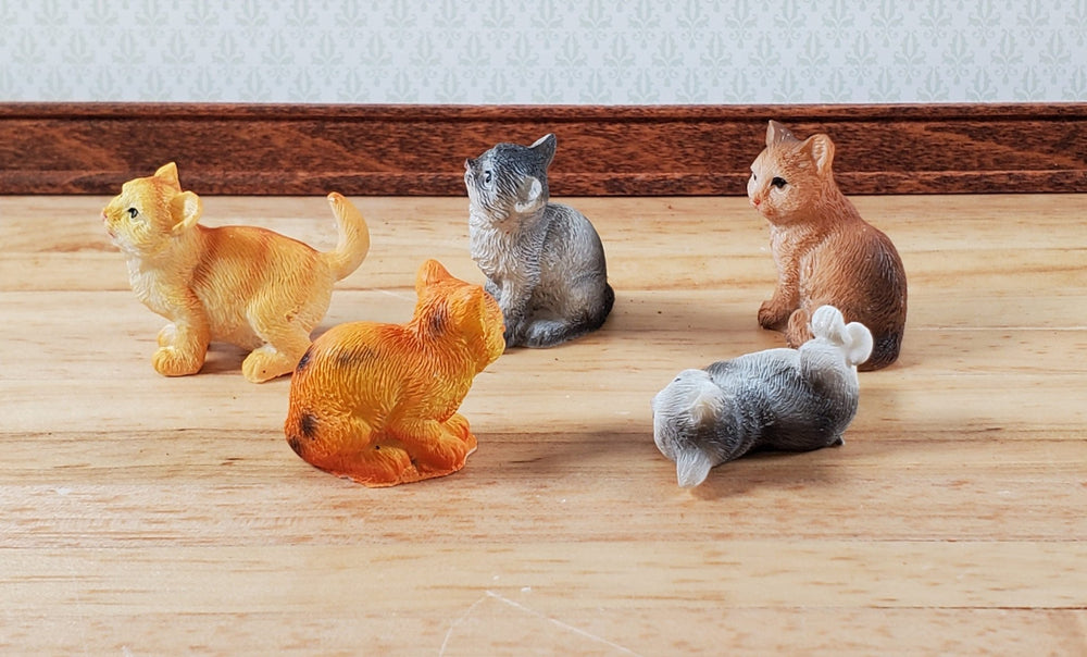 5 Dollhouse Cats Orange Gray Brown Kittens 1:12 Scale Miniature Pets Animals - Miniature Crush