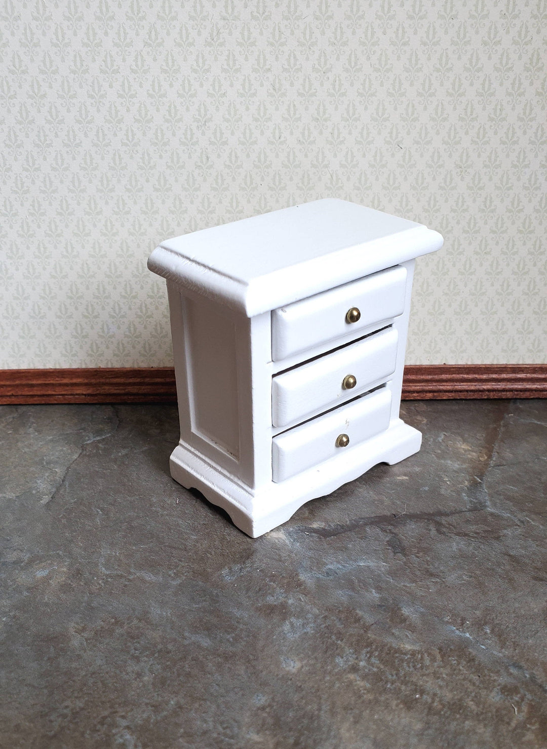 Dollhouse Miniature Nightstand Side Table White 3 Drawers 1:12 Scale Furniture