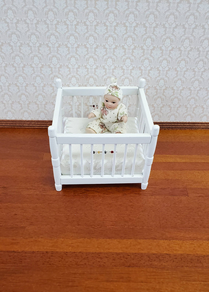 Dollhouse Miniature Playpen White Wood 1:12 Scale Nursery Room Furniture