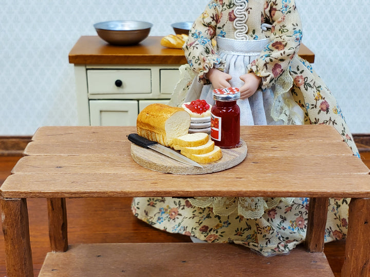 Dollhouse Sliced Bread Set with Jelly Plates on Board 1:12 Scale Miniature Food Kitchen