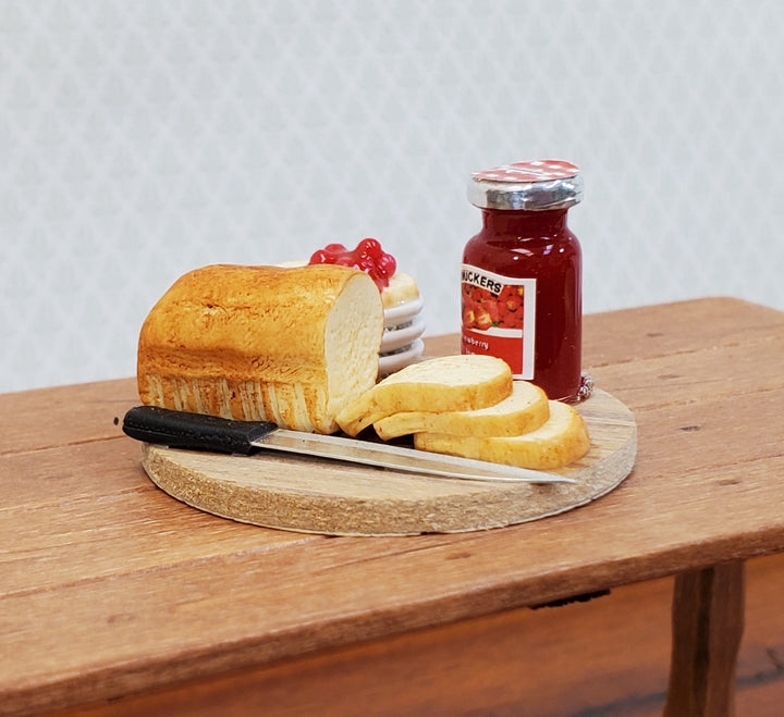 Dollhouse Sliced Bread Set with Jelly Plates on Board 1:12 Scale Miniature Food Kitchen