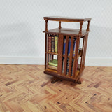 JBM Miniature Revolving Bookcase Library Stand 1:12 Dollhouse Furniture Walnut Finish