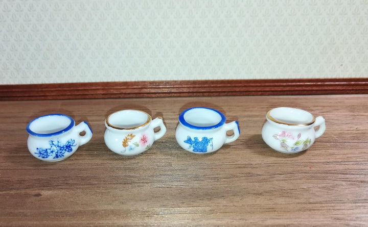 Chamber Pots Set of 4 1:12 Scale Dollhouse Miniature Ceramic with Flower Design - Miniature Crush
