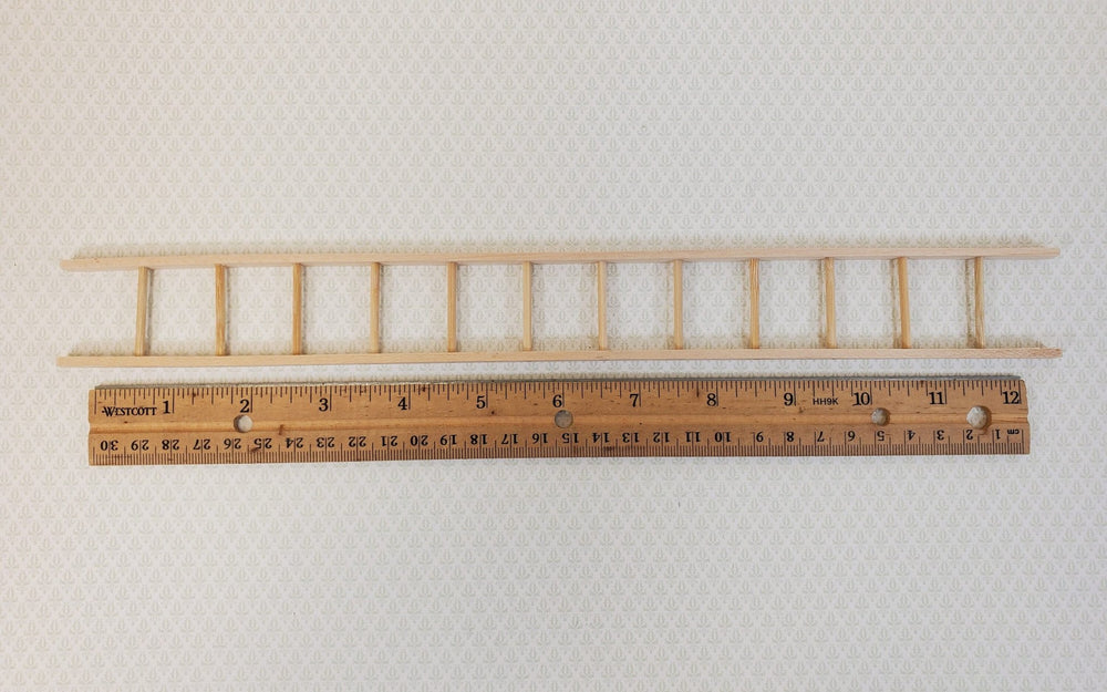 Dollhouse 13" Straight Ladder Tall Wood Unpainted 12 Rungs - Miniature Crush