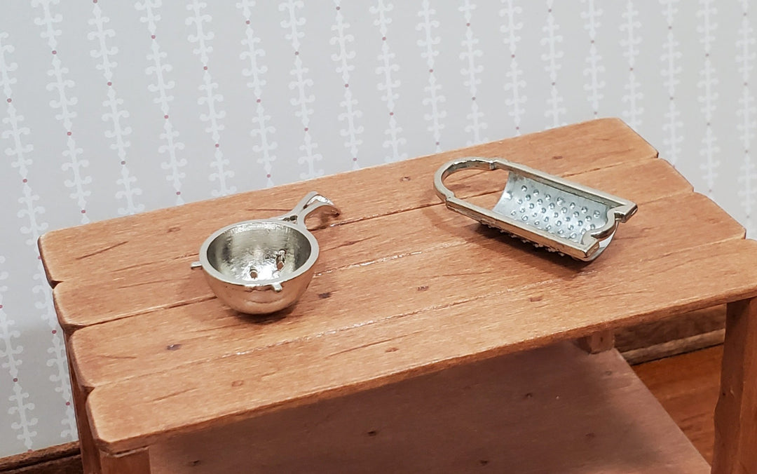 Dollhouse 1:6 Scale Grater & Strainer Playscale Kitchen Accessories Metal Silver - Miniature Crush
