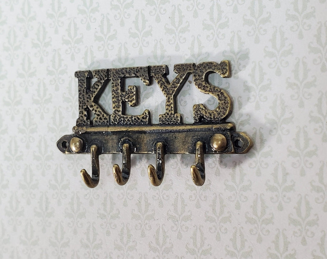 Dollhouse 1:6 Scale Keys Hook Rack Metal Miniature Antique Brass Finish - Miniature Crush