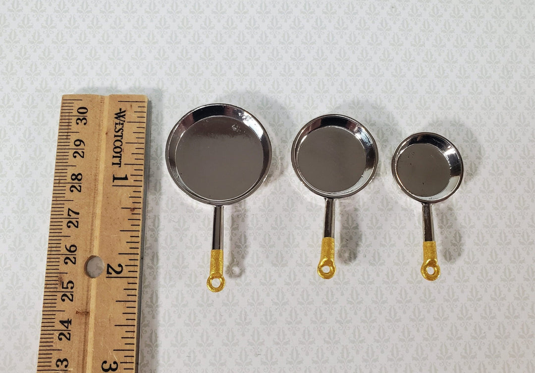 Dollhouse 1:6 Scale Silver Metal Pans Set of 3 Playscale Frying Saute Kitchen Cooking - Miniature Crush