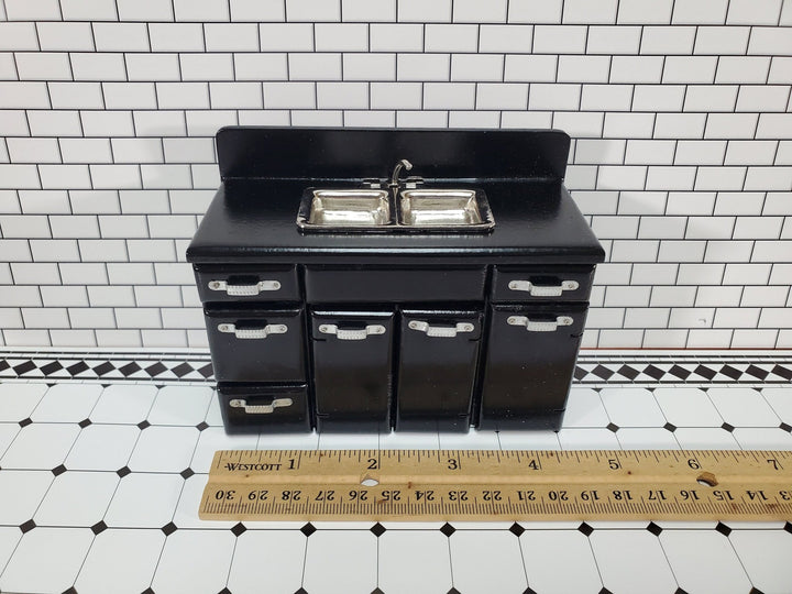 Dollhouse 1950s Kitchen Set Fridge Sink Stove Oven Black 1:12 Scale Miniature Furniture - Miniature Crush