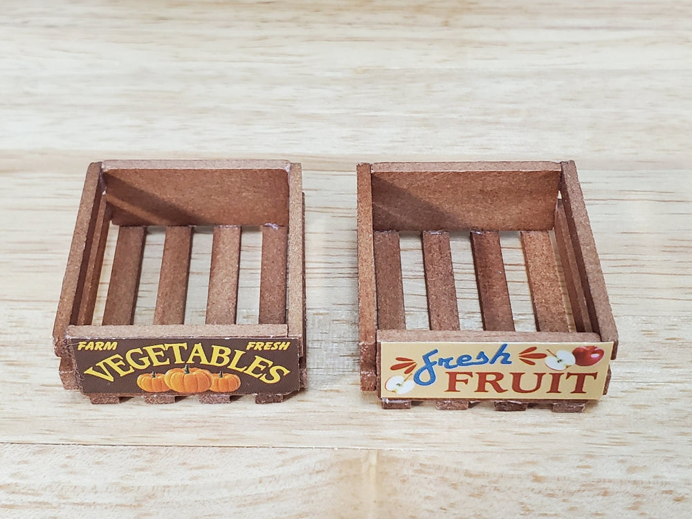 Dollhouse 2 Small Wood Crates for Fruits and Vegetables 1:12 Scale Kitchen Miniatures - Miniature Crush
