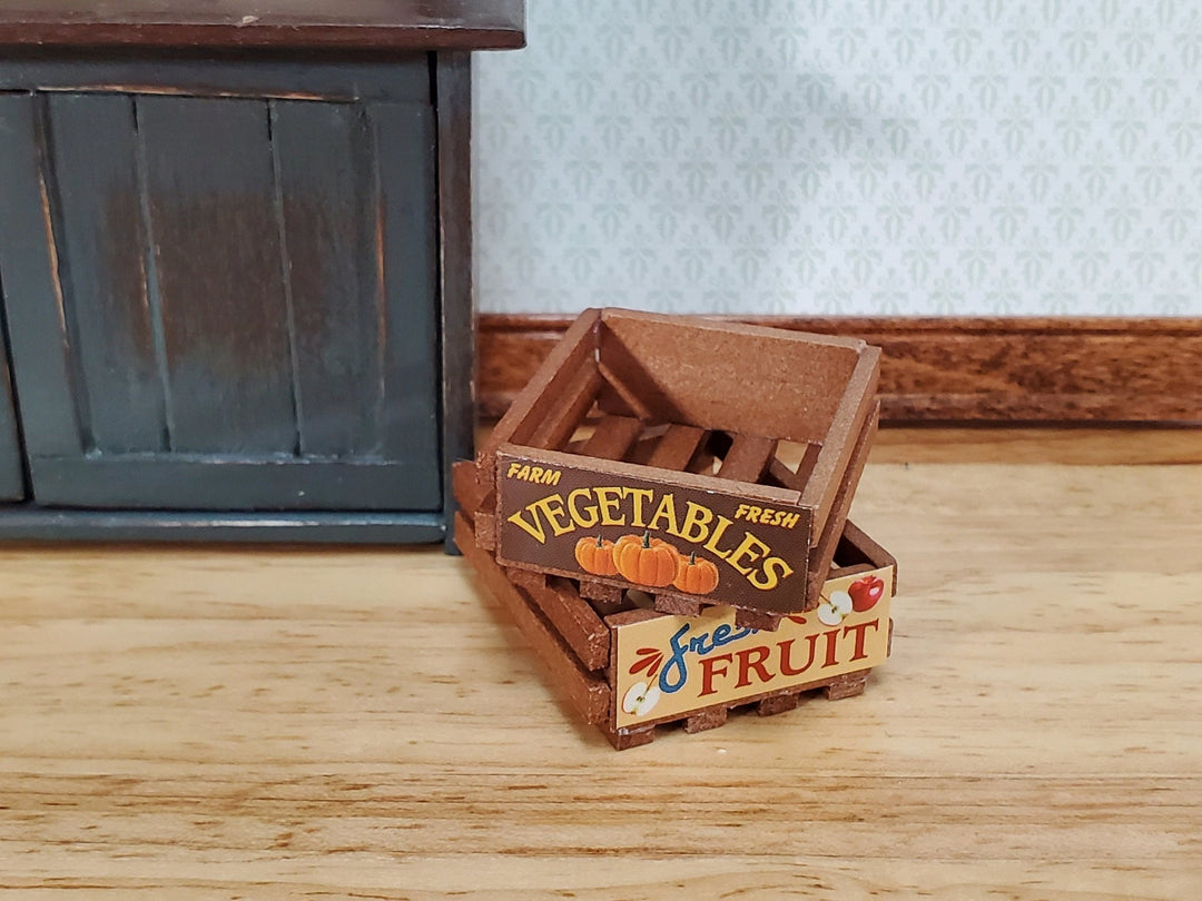 Dollhouse 2 Small Wood Crates for Fruits and Vegetables 1:12 Scale Kitchen Miniatures - Miniature Crush