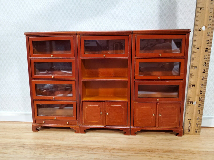 Dollhouse 3 Bookcases Tall Lawyers Barrister with Doors 1:12 Scale Miniature Furniture Bookshelves - Miniature Crush