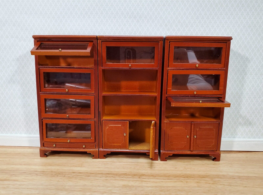 Dollhouse 3 Bookcases Tall Lawyers Barrister with Doors 1:12 Scale Miniature Furniture Bookshelves - Miniature Crush