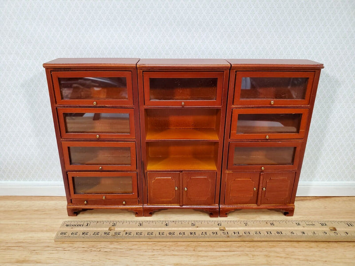 Dollhouse 3 Bookcases Tall Lawyers Barrister with Doors 1:12 Scale Miniature Furniture Bookshelves - Miniature Crush