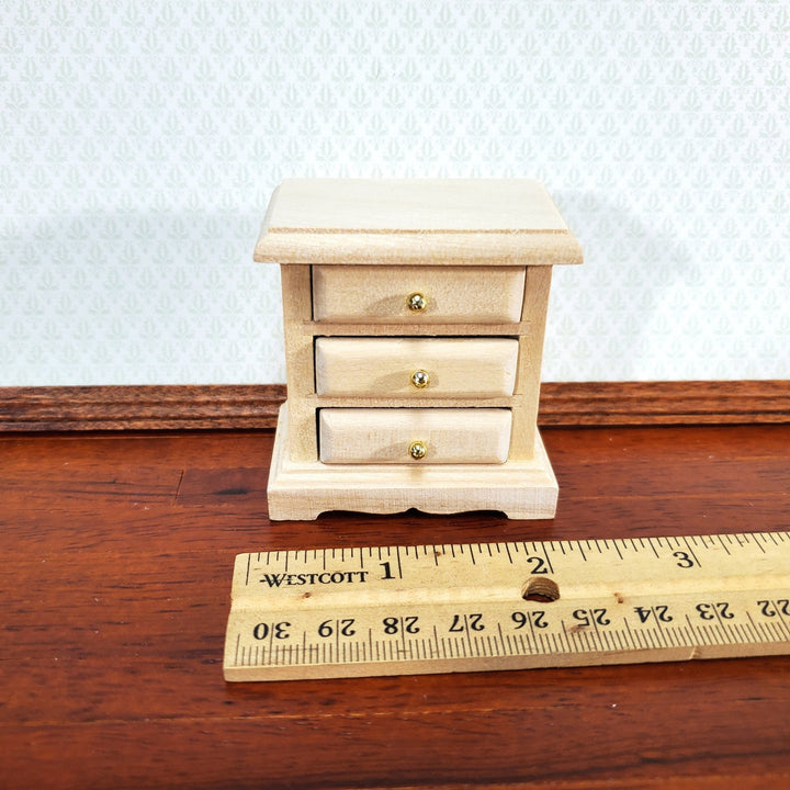 Dollhouse 3 Drawer Nightstand Side Table Unpainted Wood 1:12 Scale Miniature Furniture - Miniature Crush
