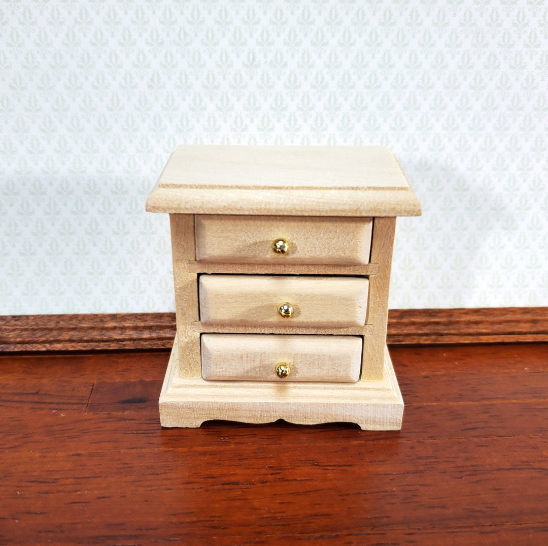 Dollhouse 3 Drawer Nightstand Side Table Unpainted Wood 1:12 Scale Miniature Furniture - Miniature Crush
