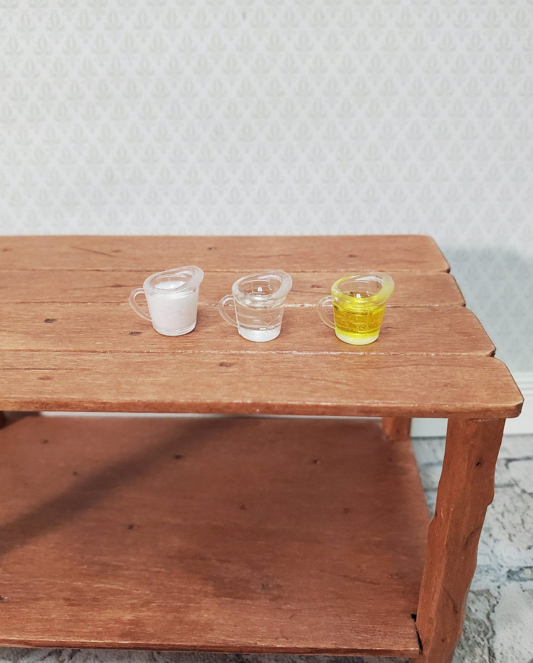 Dollhouse 3 Filled Measuring Cups Milk Water Oil 1:12 Scale Miniature Kitchen Food Groceries - Miniature Crush