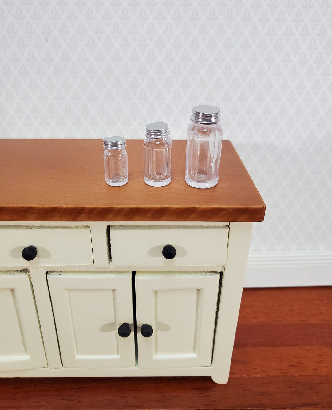 Dollhouse 3 Jars with Lids Large Medium Small for Canning or Potions Apothecary - Miniature Crush