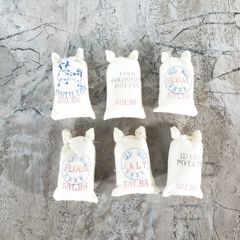 Dollhouse 6 Sacks Grains Flour Potatoes Coffee Salt + 1:12 Scale Miniatures - Miniature Crush