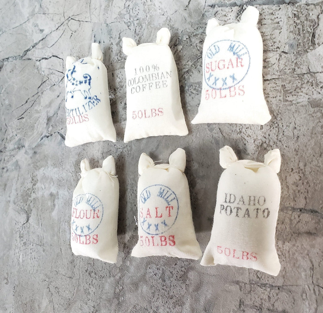 Dollhouse 6 Sacks Grains Flour Potatoes Coffee Salt + 1:12 Scale Miniatures - Miniature Crush