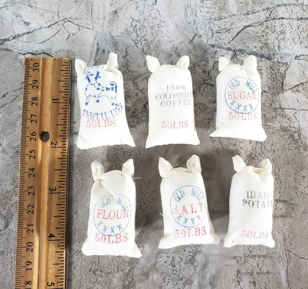 Dollhouse 6 Sacks Grains Flour Potatoes Coffee Salt + 1:12 Scale Miniatures - Miniature Crush