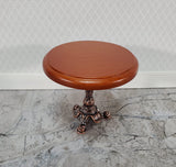 Dollhouse Accent Table with Metal Base Walnut Top Small Round 1:12 Scale Miniature - Miniature Crush