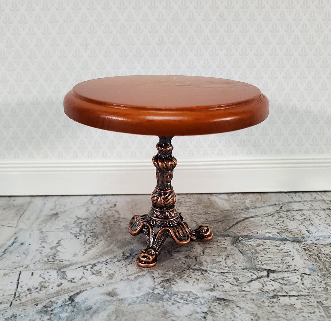 Dollhouse Accent Table with Metal Base Walnut Top Small Round 1:12 Scale Miniature - Miniature Crush