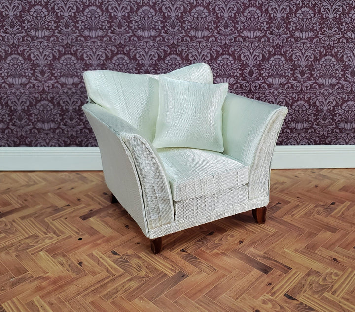 Dollhouse Arm Chair Cream Faux Silk with Cushion 1:12 Scale Miniature Furniture - Miniature Crush