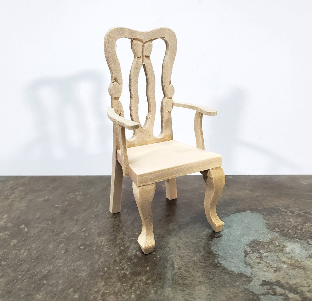 Dollhouse Arm Chair Dining or Side Chair Unpainted Wood 1:12 Scale Miniature Furniture - Miniature Crush