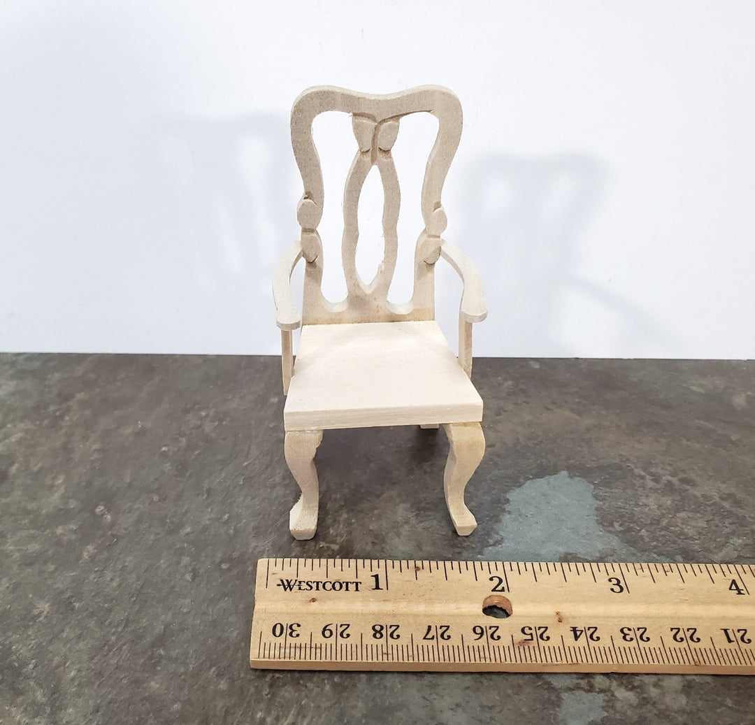 Dollhouse Arm Chair Dining or Side Chair Unpainted Wood 1:12 Scale Miniature Furniture - Miniature Crush