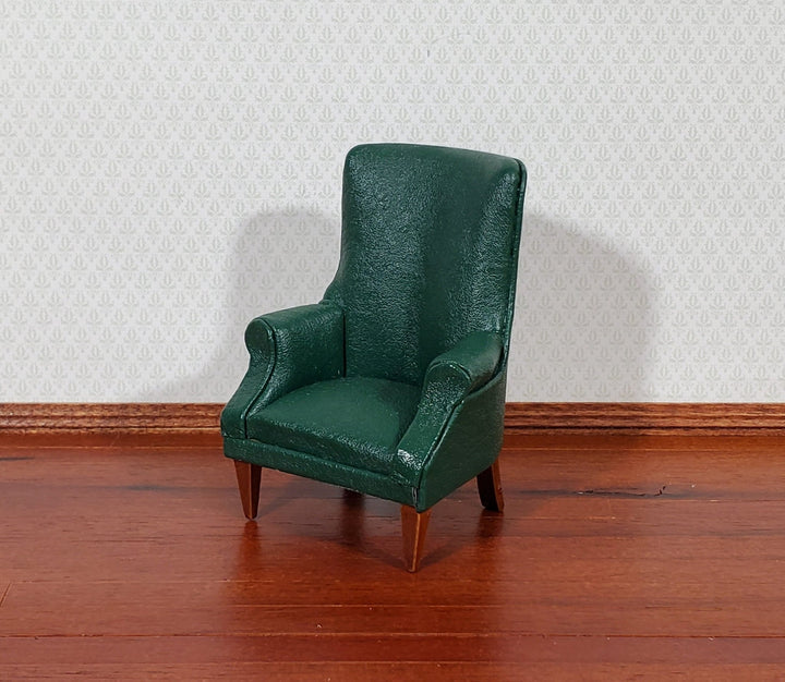 Dollhouse Arm Chair Green Faux Leather 1:12 Scale Miniature Furniture Living Room - Miniature Crush