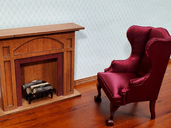 Dollhouse Arm Chair Wing Back Burgundy 1:12 Scale Miniature Furniture Living Room - Miniature Crush