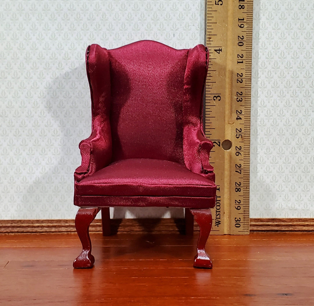 Dollhouse Arm Chair Wing Back Burgundy 1:12 Scale Miniature Furniture Living Room - Miniature Crush