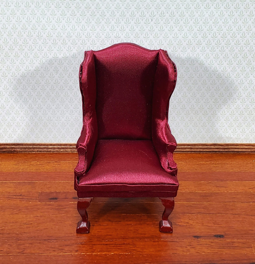 Dollhouse Arm Chair Wing Back Burgundy 1:12 Scale Miniature Furniture Living Room - Miniature Crush