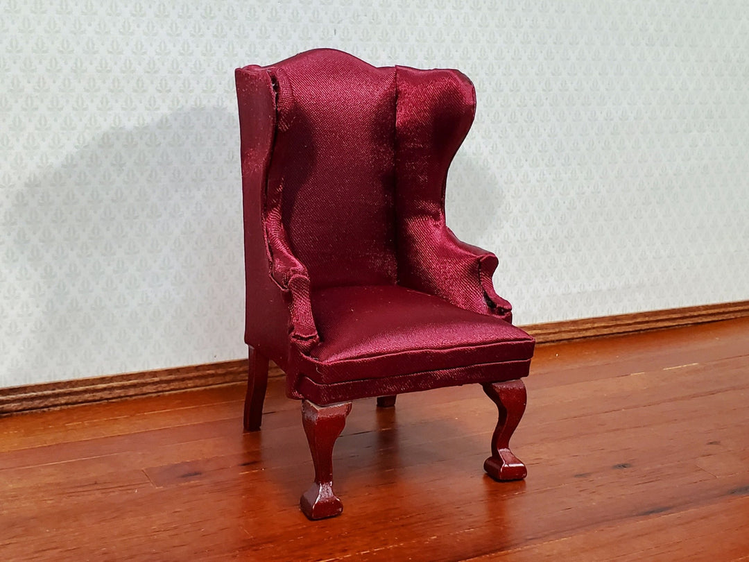 Dollhouse Arm Chair Wing Back Burgundy 1:12 Scale Miniature Furniture Living Room - Miniature Crush