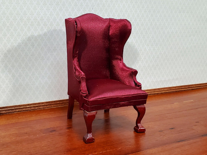 Dollhouse Arm Chair Wing Back Burgundy 1:12 Scale Miniature Furniture Living Room - Miniature Crush