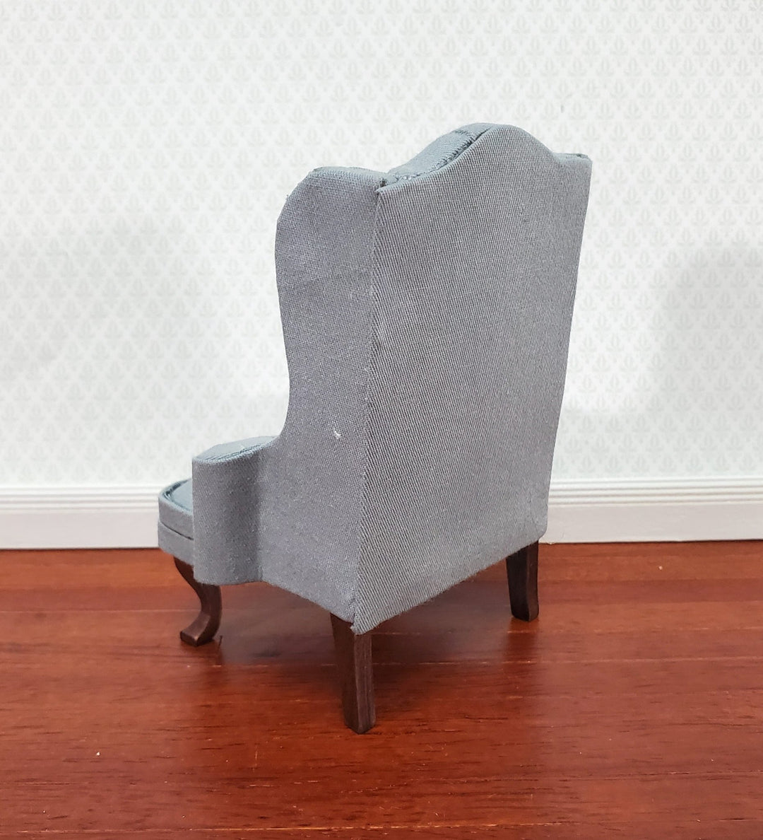 Dollhouse Arm Chair Wing Back Gray Fabric 1:12 Scale Miniature Furniture - Miniature Crush