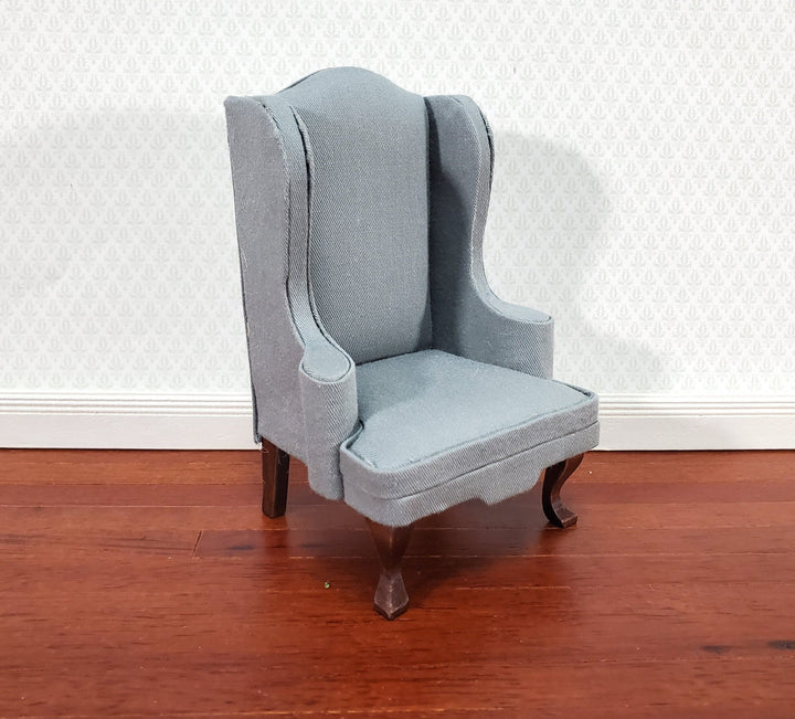 Dollhouse Arm Chair Wing Back Gray Fabric 1:12 Scale Miniature Furniture - Miniature Crush