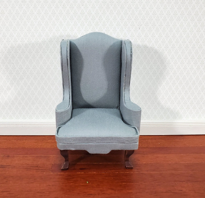 Dollhouse Arm Chair Wing Back Gray Fabric 1:12 Scale Miniature Furniture - Miniature Crush