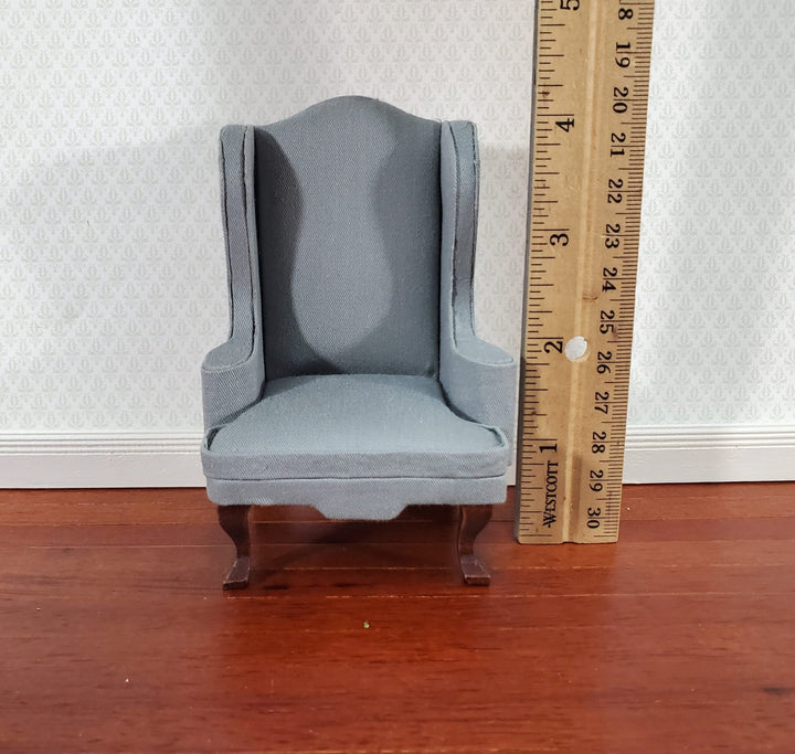 Dollhouse Arm Chair Wing Back Gray Fabric 1:12 Scale Miniature Furniture - Miniature Crush