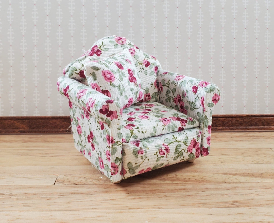 Dollhouse Armchair Pink Green Floral 1:12 Scale Chair Furniture - Miniature Crush