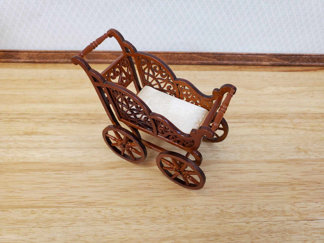 Dollhouse Baby Carriage Stroller Victorian Style 1:12 Scale Furniture Walnut Finish - Miniature Crush