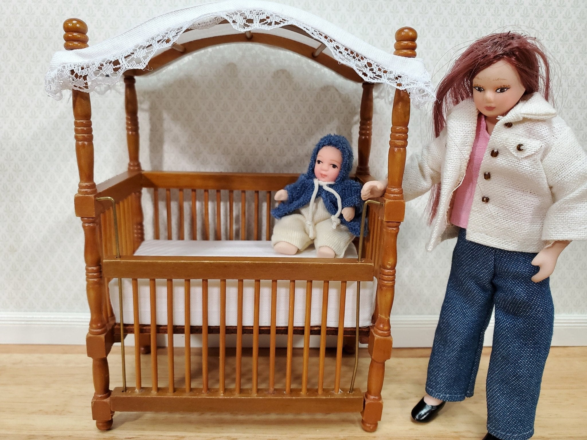 Dollhouse Baby Doll Porcelain Moveable 1:12 Scale Miniature Blue